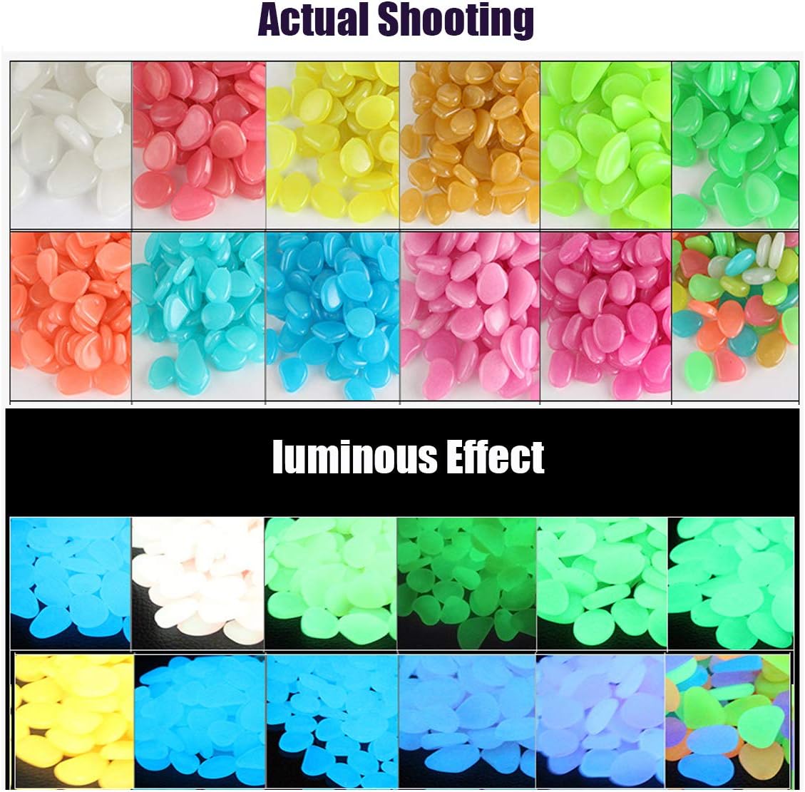 QIAONIUNIU 100 Pcs New Colorful Glow in The Dark Pebbles Stones Rocks - image 2