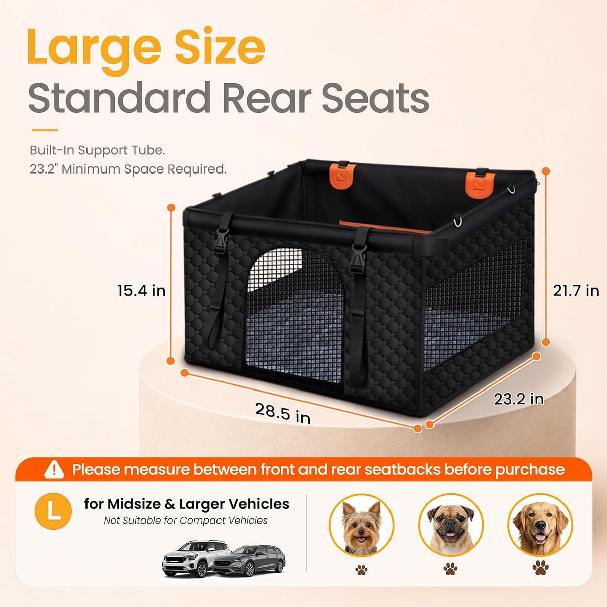Large Dog Car Seat Half Back Seat Extender with Hard Bottom – Essentials for Dogs - Black / Large - image 2