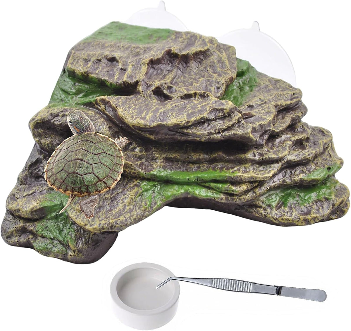 PINVNBY Basking Platform for Turtles Tortoise Dock Resin Resting Rock - 【L:7.1”Lx6.3”Wx2.7”H】 / 【brown】