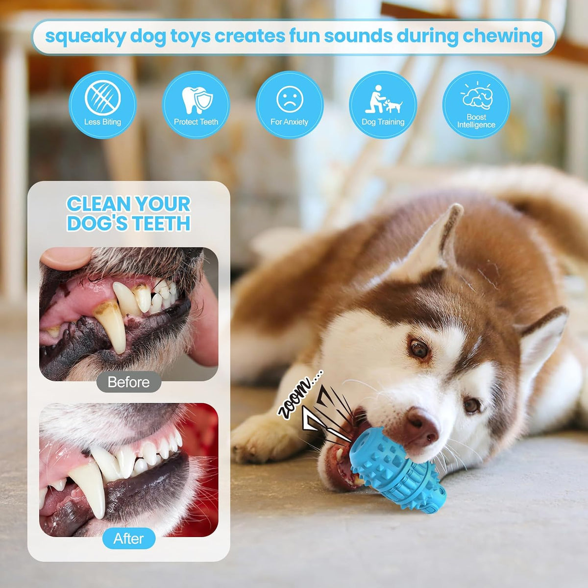 Natural Rubber Squeaky Dog Chew Toy for Large Aggressive Chewers – Essentials for Dogs - Azure / Large（For 55–90 lb dogs） (Pack of 1) - image 2