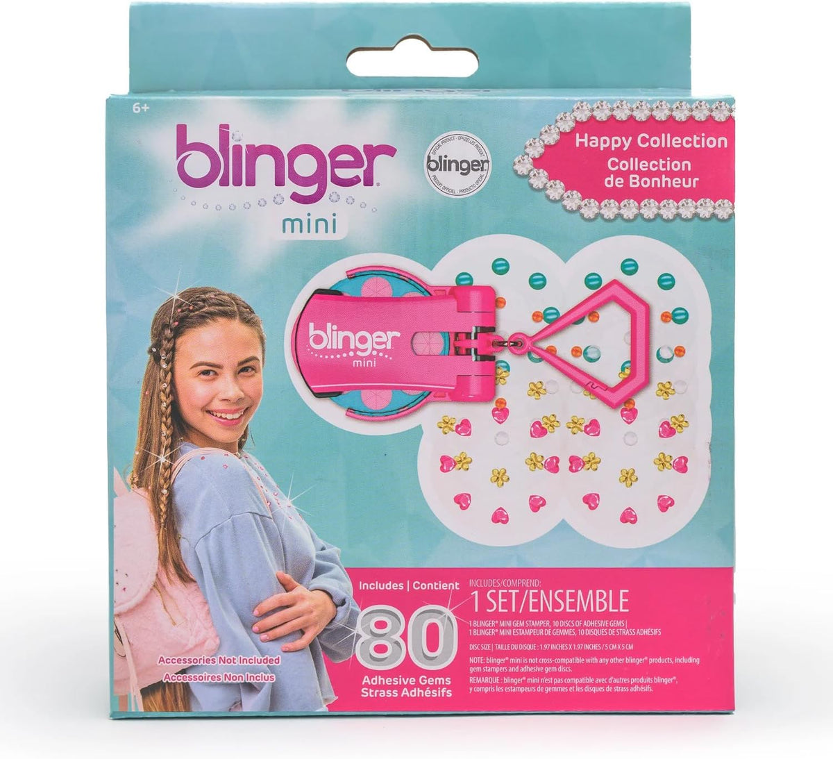 blinger mini starter set with clip-on gem styling tool and 10 mini rhinestone discs