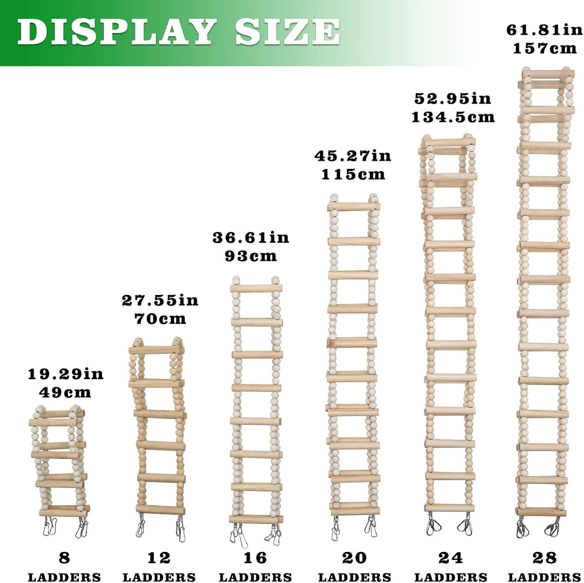 Bird Ladder Bridge, Wooden Pet Hamster Climbing & Swing Toys - 16 Steps - 36.6 × 3.14 Inch - image 4