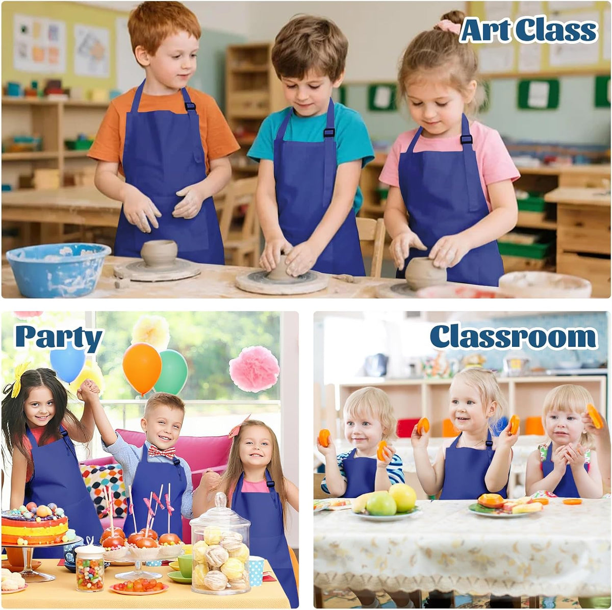 ZLEVEAYN 30 pack of black kids painting aprons with two front pockets - view 11