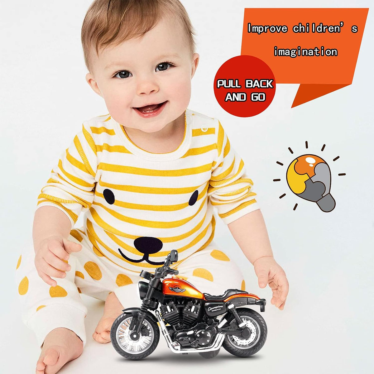 CYYSFIVQZ black 1:14 die cast pull back toy motorcycle with lights and sounds - view 6