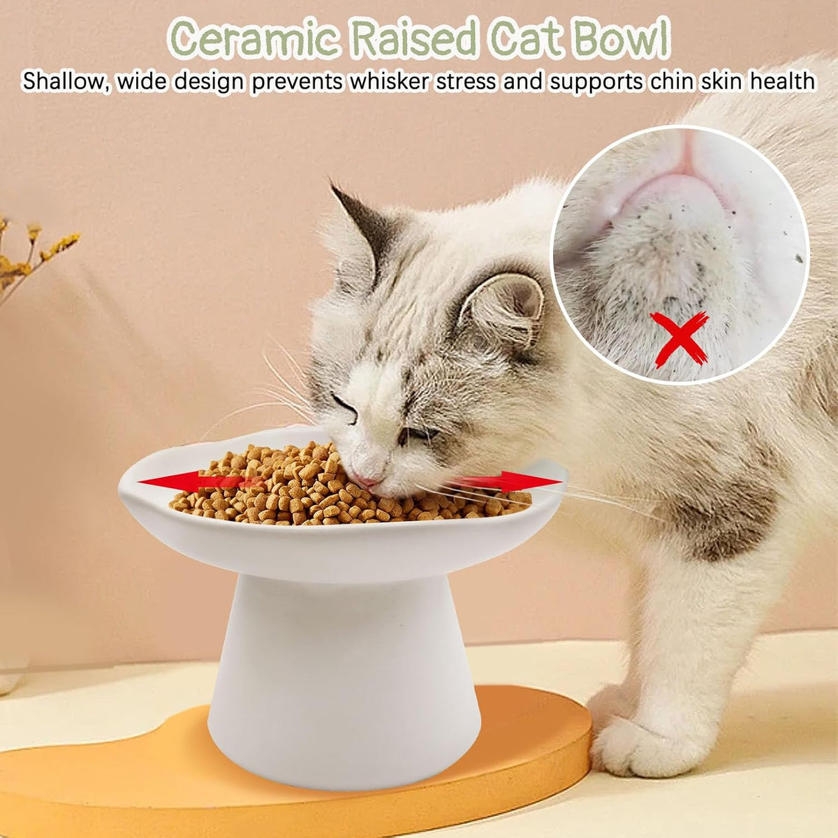 VCEPJH Elevated Cat Bowls 6.1in Wide Shallow Ceramic Raised Food Dish – Essentials for Cats - White(Pack of 1) - image 2