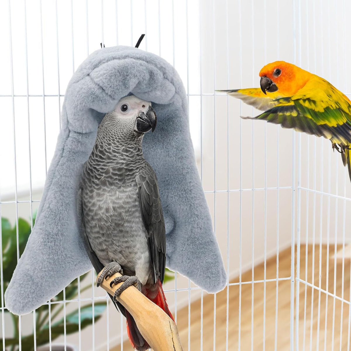 Wontee Cozy Bird Blanket Parrot Cage Snuggle Hut Warm Bird Nest House - Large / Grey - image 2