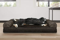 Furhaven Cooling Gel Dog Bed for Large/Medium Dogs w/ Removable Bolsters & Washable Cover, For Dogs Up to 55 lbs - Plush & Suede Sofa - Espresso, Large