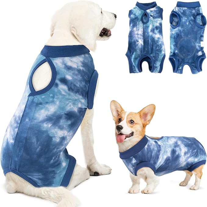 Lukovee Recovery Suit for Dogs, Onesie Surgery Recovery Suit for Female Male Dogs, Abdominal Wounds Cone E-Collar Alternative Prevent Licking Spay Recovery Suit (TBL,L)