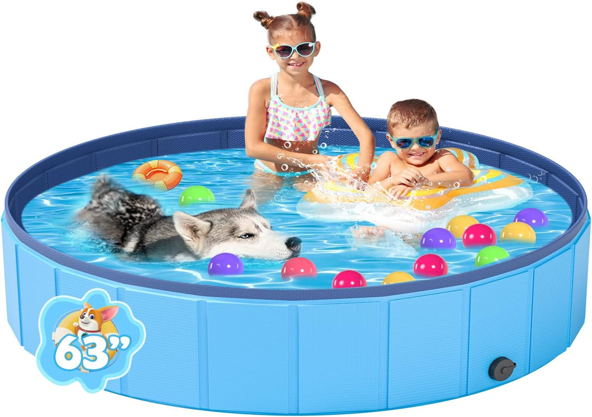 YSJILIDE Portable Dog Pool PVC Pet Swimming Bathtub Collapsible Hard - Blue / L-64" x 12"