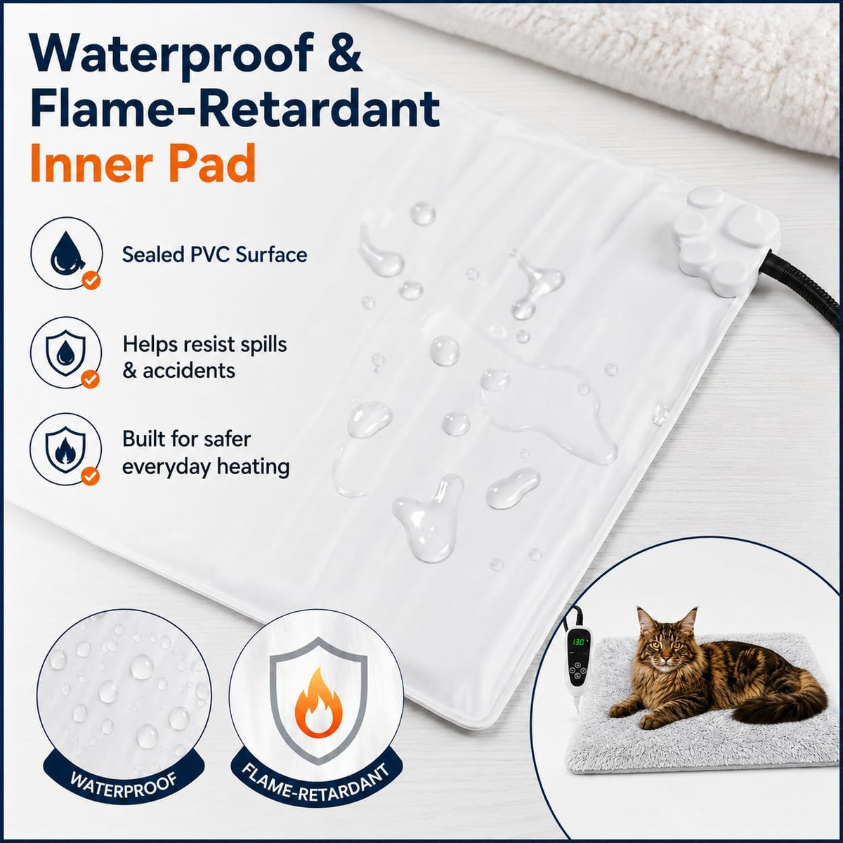 Pet Heating Pad for Cats with Normally Open Function - Grey Plush / 16.0"L x 16.0"W - image 3