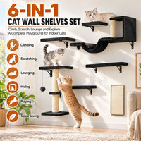 Cat Wall Shelves, Black, 6 in 1 Wall Mounted Cat Furniture Set – Essentials for Cats - image 2