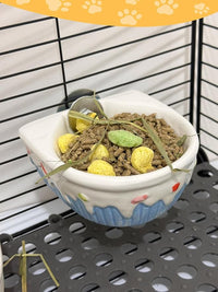 Chinchilla Food Bowl Ceramic Guinea Pig Cage Feeder Hanging Bunny Food Dish Small Animal Feeding Bowls for Syrian Hamster Ferret Gerbils (Blue)