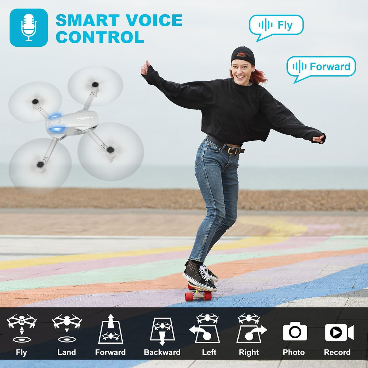 Drone with 1080P Camera for Beginners and Adults - Grey-white - image 4