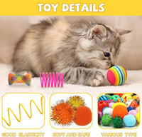 Kitten Toys, 60PCS Cat Balls Springs Toy Set, Cat Mouse Toy, Kitten Sparkle Crinkle Balls Furry Soft Pom Pom