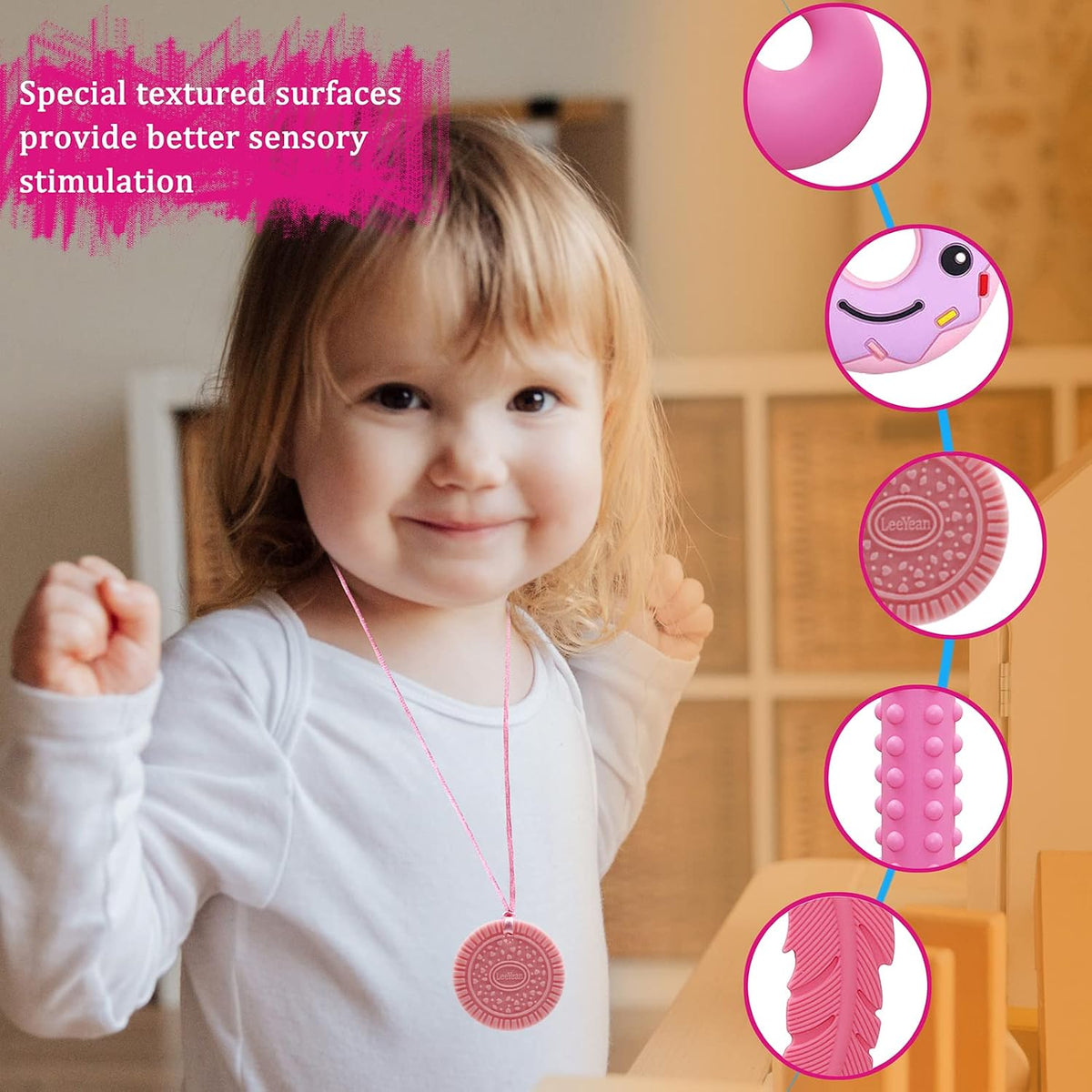 Chew Necklaces for Sensory Kids - Pink 5PCS - image 3