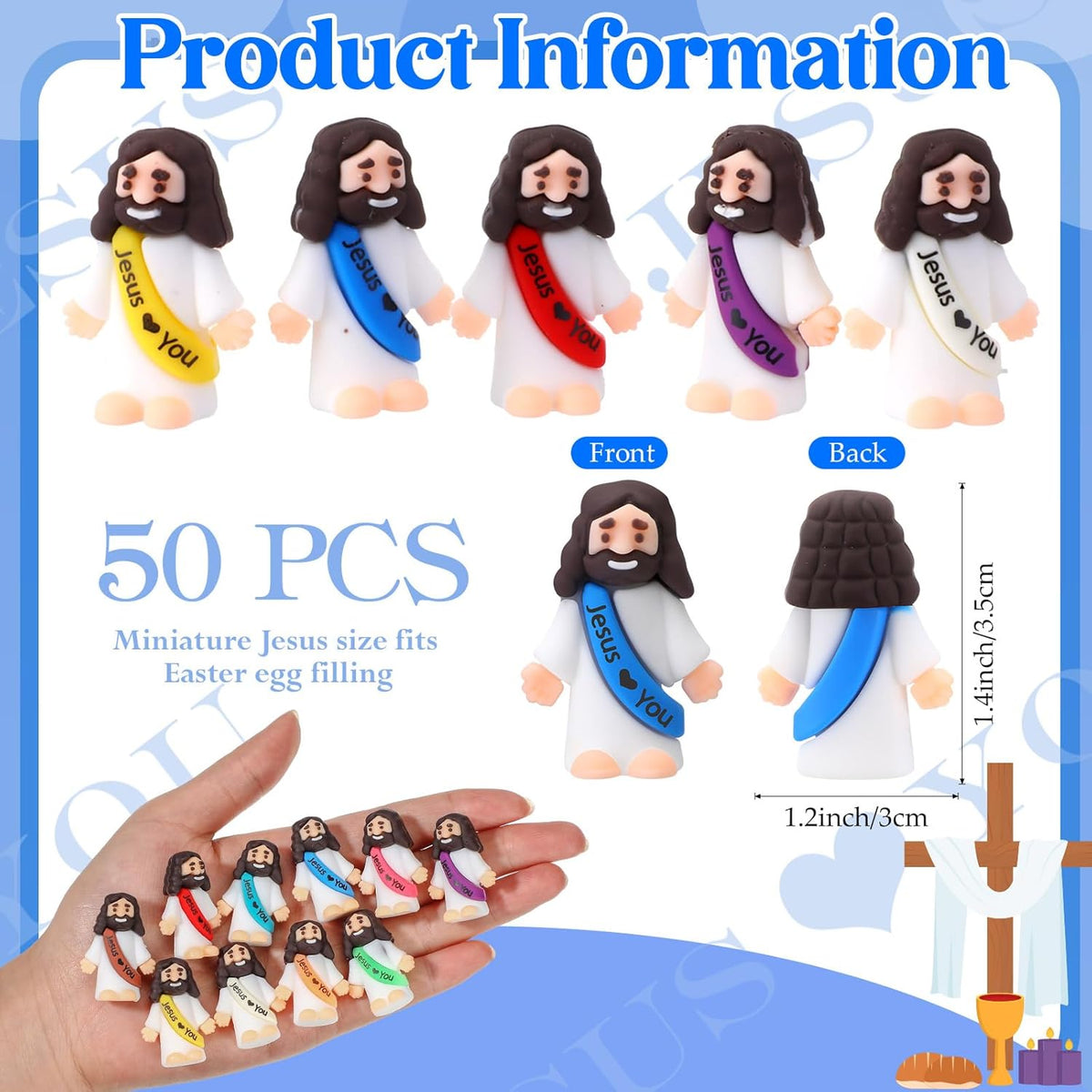 Bememo 50pcs Mini Jesus Loves You Religious Figures - Multicolor - image 2