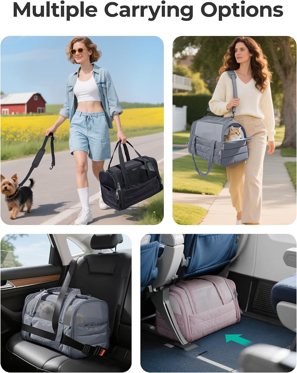 BAGSMART Cat Carrier Soft-Sided Puffy Quilted Collapsible Pet Travel - Mist Purple / 18.1"L x 11.0"W x 11.0"H - image 2