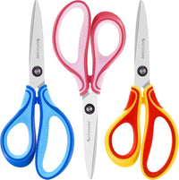 GAIFONGRE 7 inch left-handed kids scissors, 3-pack in red yellow, pink and blue
