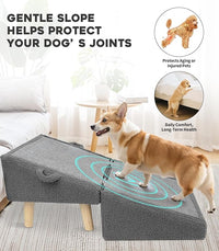 Dog Stairs for Small Dogs and Cats – 2-in-1 Dog Ramp for Bed and Couch, 16.5'' Foldable Wooden Pet Steps, Sturdy Multi-Use Split Ottoman Design, Dark Grey