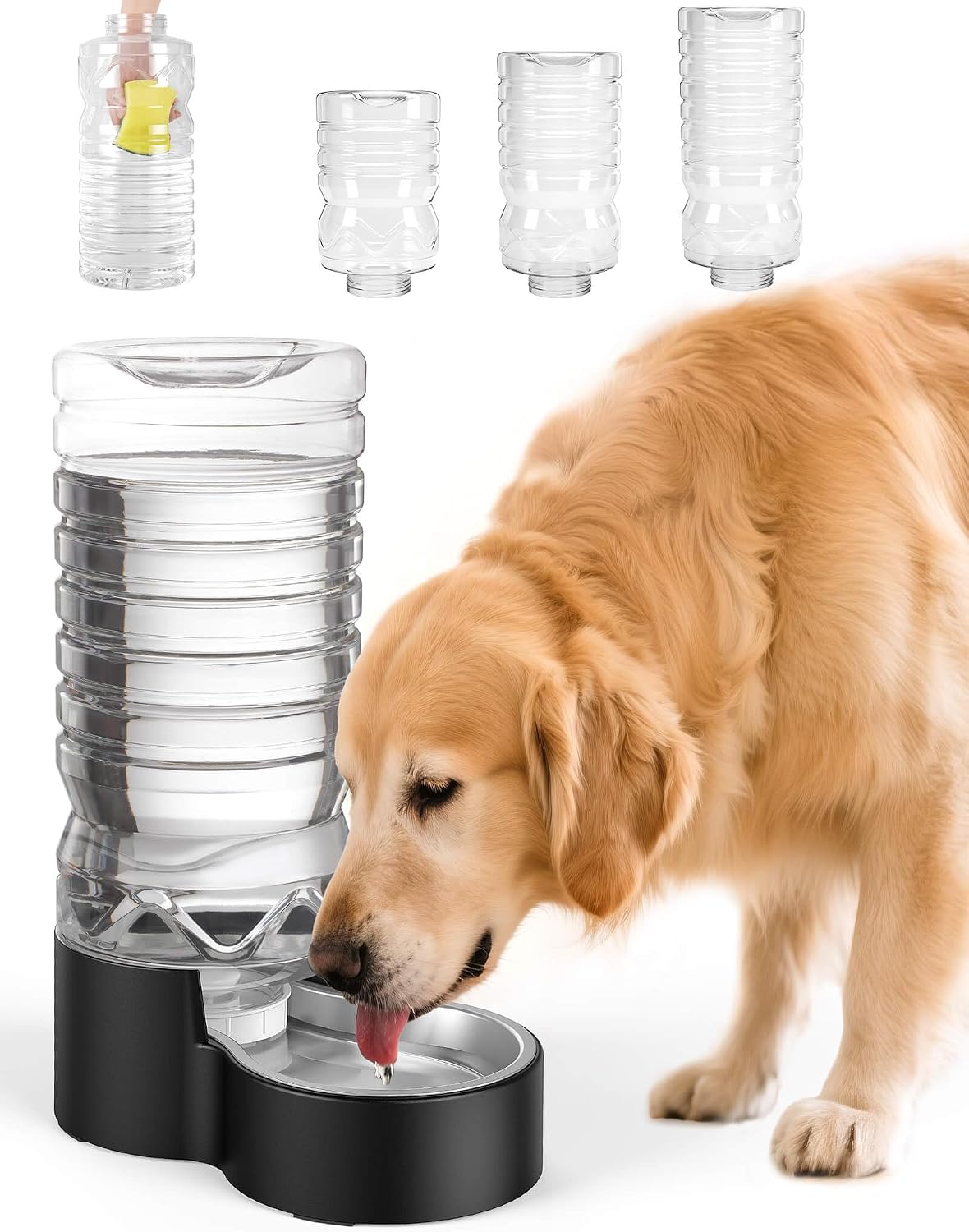 Heouvo 2.5 gallon gravity dog water dispenser with wide mouth and stainless steel bowl