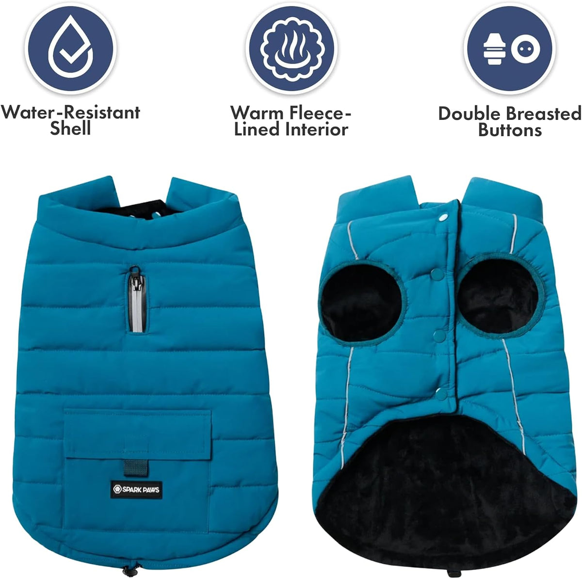 Spark Paws Dog Winter Coat Jacket - Teal / Small - image 2