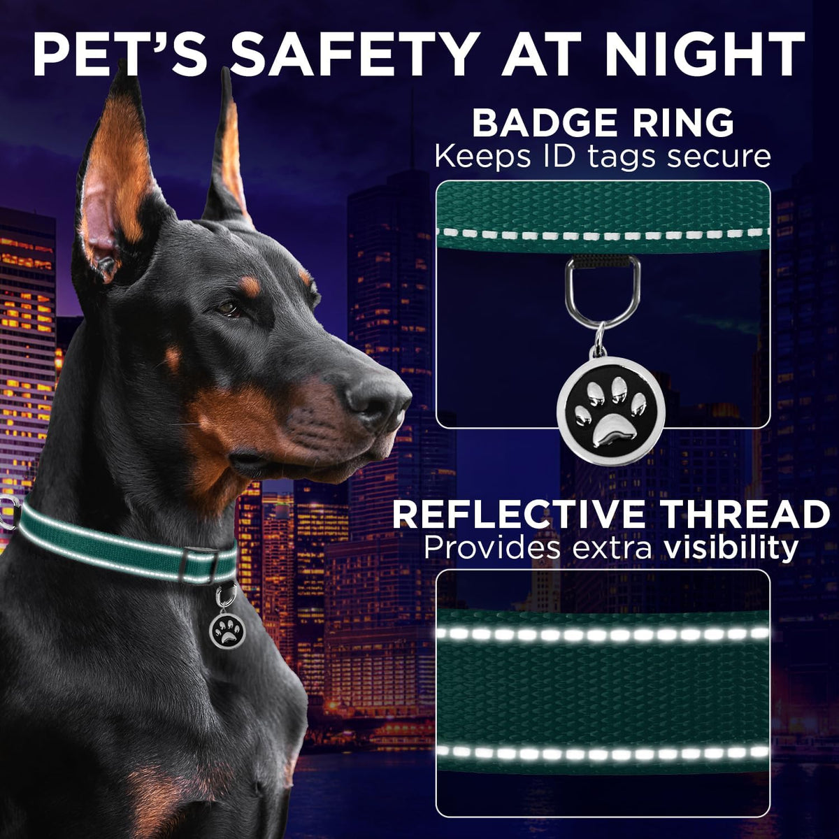 Reflective Neoprene Padded Dog Collar with Quick Release Buckle – Essentials for Dogs - Dark Emerald Green / XX-Small - image 4
