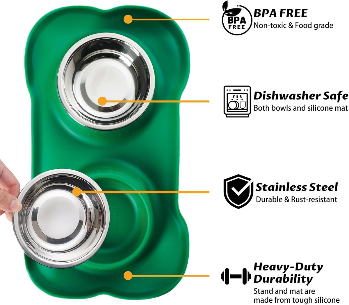 Hubulk Pet Dog Bowls 2 Stainless Steel Dog Bowl with No Spill - Hunter Green / Small - image 2