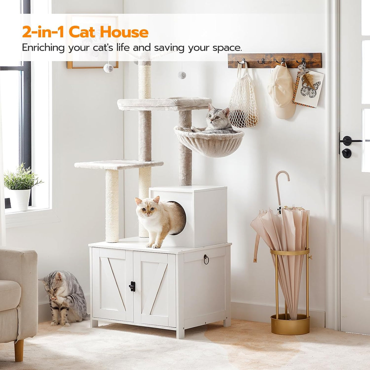 HOOBRO Cat Tree Tower with Litter Box Enclosure Indoor - White - image 3