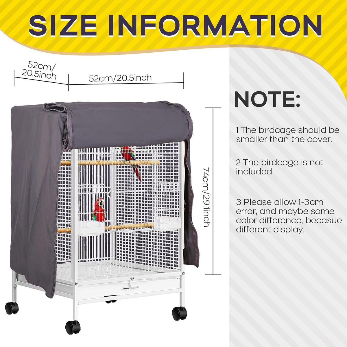 QBLEEV Bird Cage Covers, Breathable Blackout Birdcage Covers for Night – Essentials for Birds - Grey / 20.5"L X 20.5"W X 29.1"H - image 2