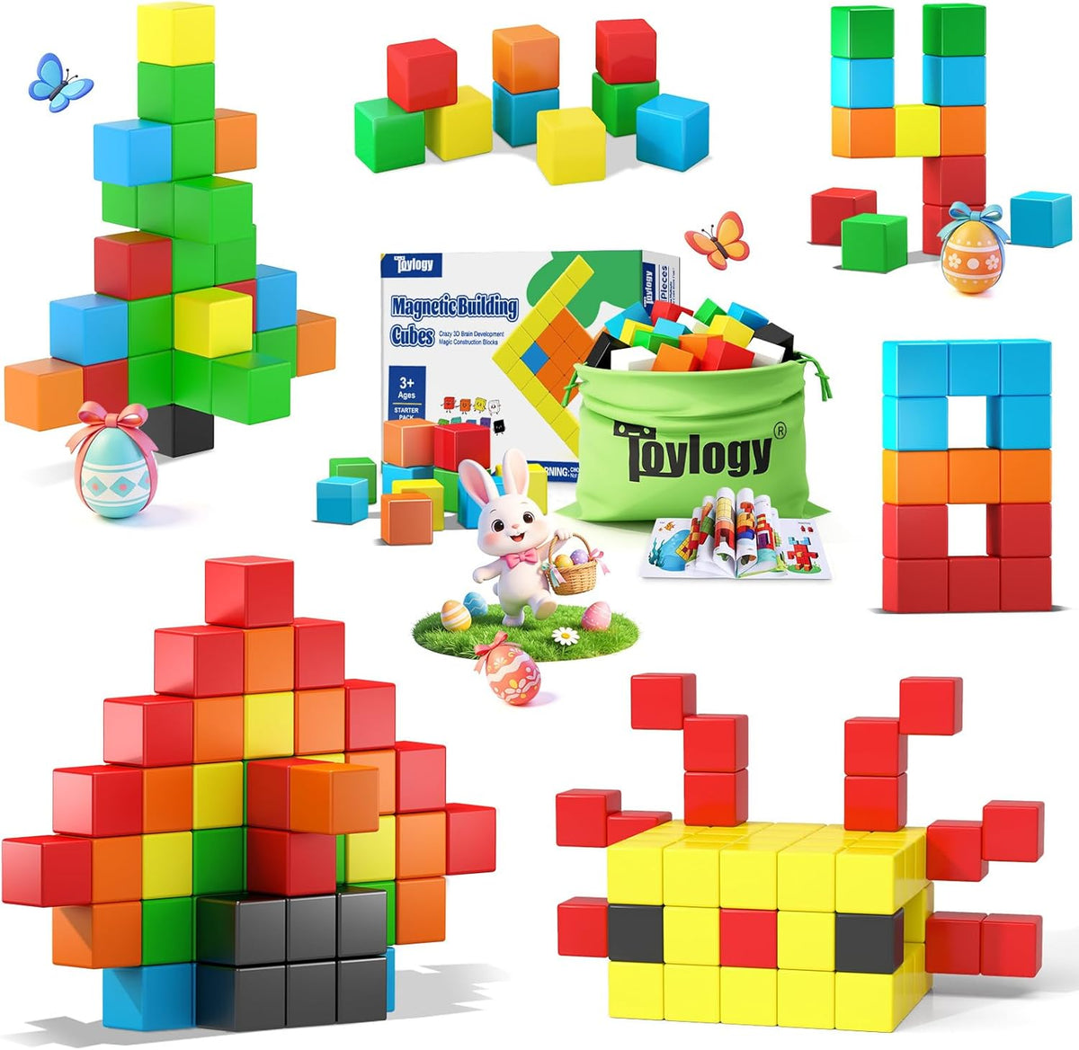 48PCS Large Magnetic Blocks - Multicolor / Rainbow Set