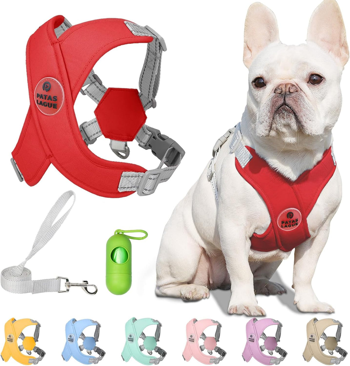 Patas Lague Dog Harness Medium Sized Dog Pet Vest with Leash Set Pink - Red / XS (Neck 16-19.1'' Chest 18.8-21.5'')
