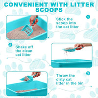 Amyhill 5 Pcs Open Cat Litter Box Kitten Litter Pan with 5 Scooper Medium Plastic Pet Tray Durable Nonstick Kitten Box for Indoor Pets Cats Rabbit Supply Easy to Clean, 14.6x10.6x3.4 Inch (Blue)