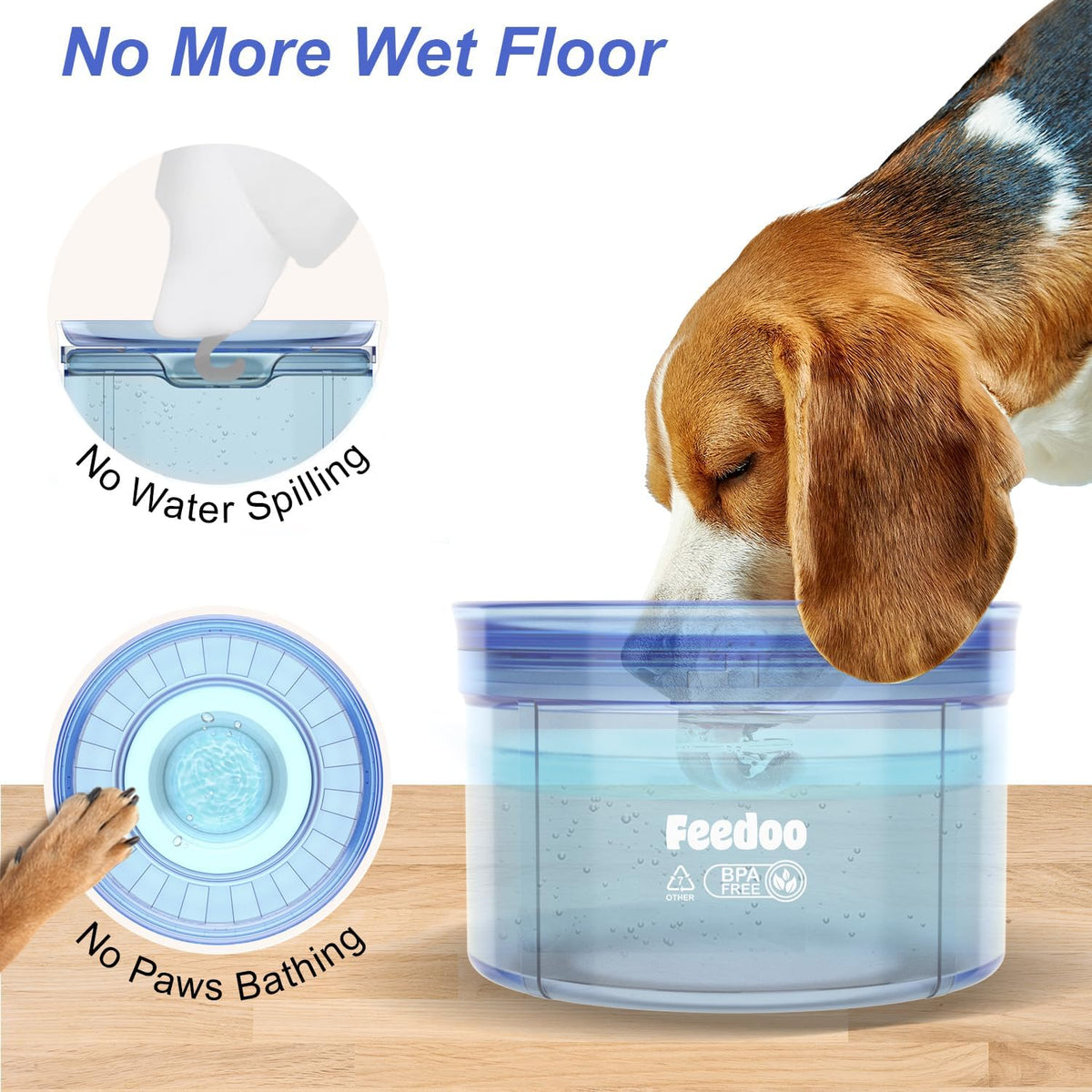 Feedoo 1Gallon No Spill Water Bowl for Dogs - Serenity Blue - image 4