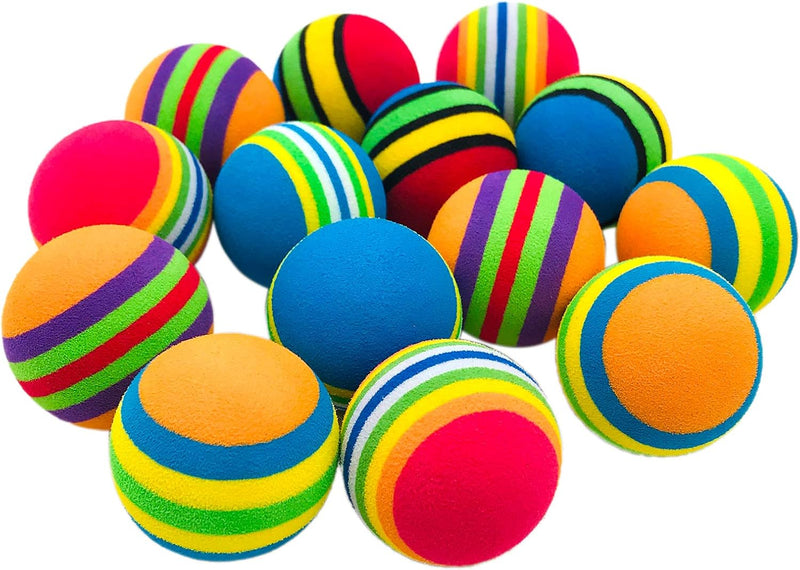 PET SHOW 15pcs 1.4" Interactive Cat Toy Balls for Indoor Cats - 15pcs 5 Colors Rainbow