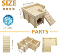 Wooden Hamster Hideout Hamster Wood House with Ladder Hides Platform Decor Detachable Small Animals Cage Accessories for Rat Gerbils and Other Small Pets
