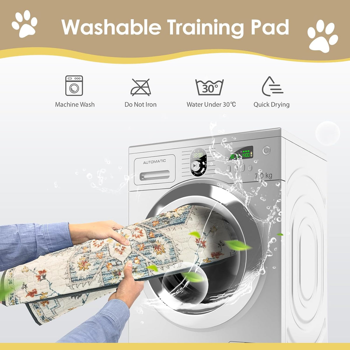 Washable Pee Pad for Dogs - White Medallion / 36" x 24" (2 Pack) - image 4