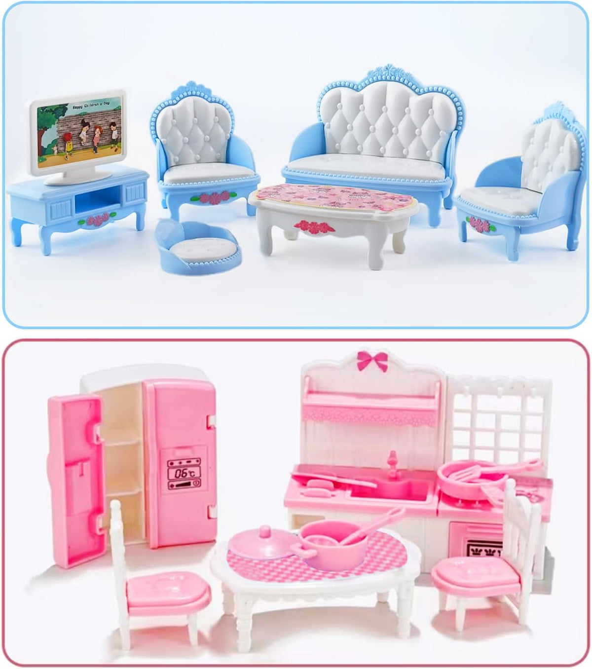 Thildani 35-piece pink and white dollhouse furniture set for bedroom, bathroom, living room and kitc - view 10
