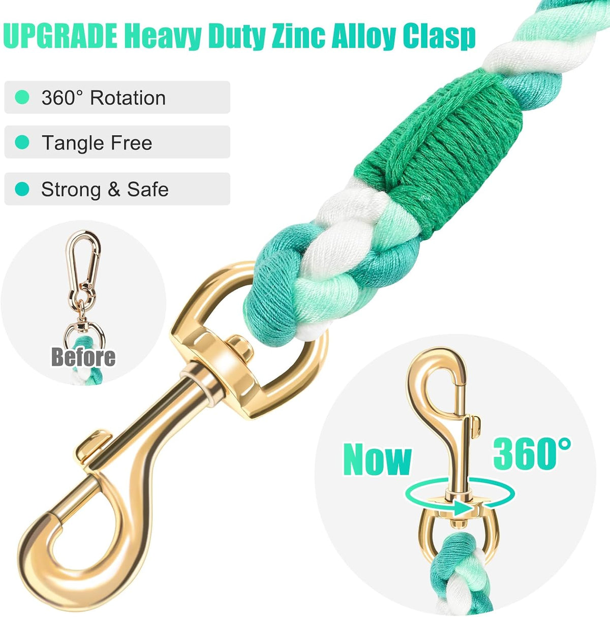5 FT Handmade Rope Dog Leash for Small Medium and Large Dogs – Essentials for Dogs - 6FT x 1/2in (Pack of 1) / Moss Green - image 4