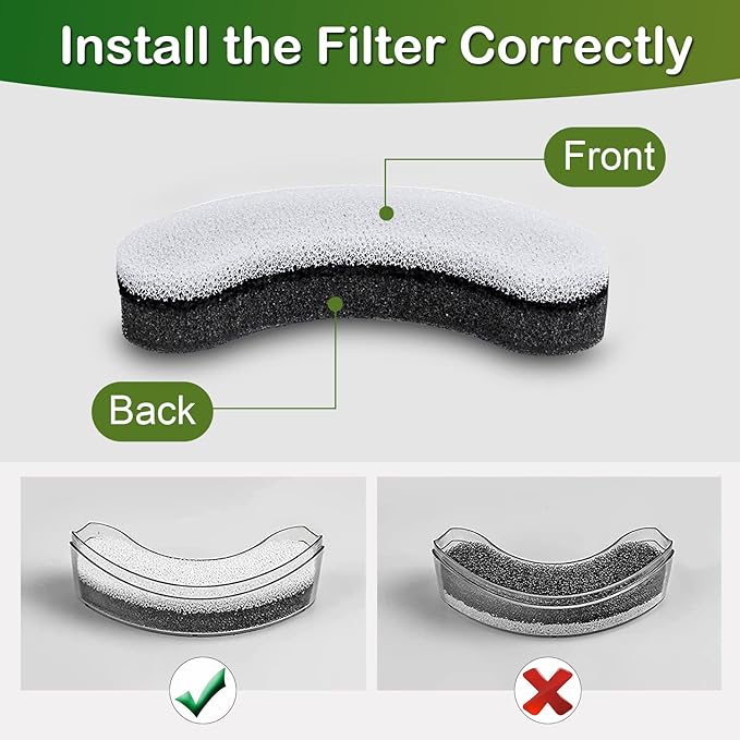 Cat Water Fountain Filter,Arc-Shaped Sponge Activated Carbon Cat Fountain Filters Replacement Filter Compatible WF050 & WF100 Automatic Pet Water Fountain(6 Pack)