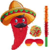 Lewtemi 17.3 inch red chili pepper pinata set with blindfold, pinata stick and confetti - view 3