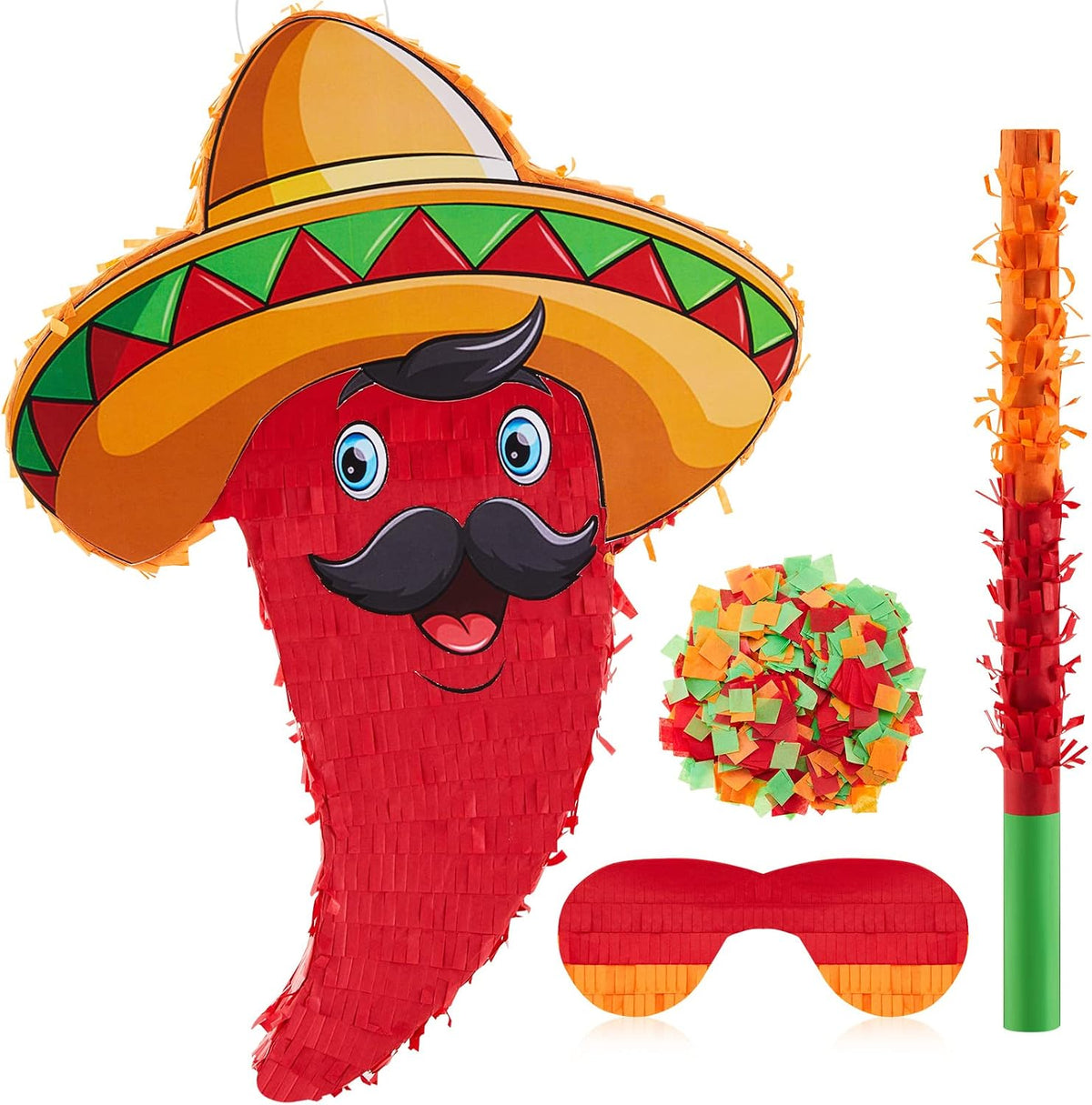 Lewtemi 17.3 inch red chili pepper pinata set with blindfold, pinata stick and confetti - view 3