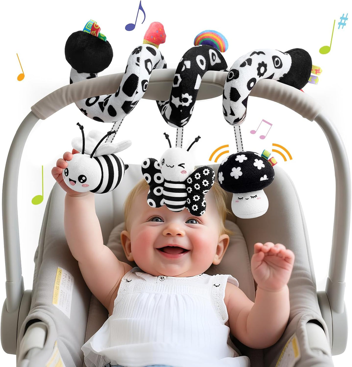 Spiral Carseat Toys for Infants 0-6 Months, Black & White – Fun for Kids & Family - Black and White - High Contrast