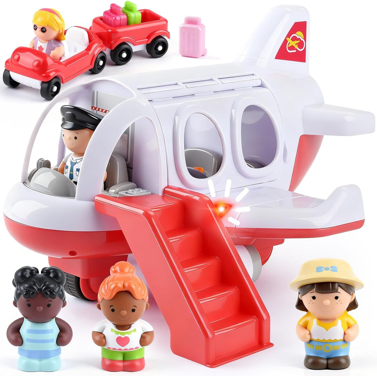 PLAY Musical Airplane Toy for kids Small Figures & Baggage - Red