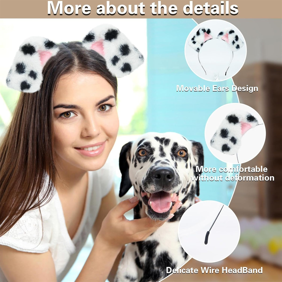 Beviliu Dog Ears Golden Movable - Pink Black White / 1 Count (Pack of 4) - image 2