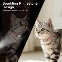 BINGPET Diamond Cat Collar with Bell, Adjustable Kitten Collar - Pink(Heart) / Neck Girth 6"-8" - image 3