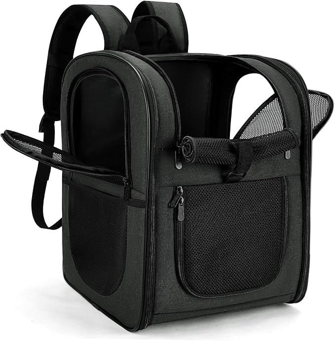 Apollo Walker Dog & Cat Carrier Backpack for 4-15lb Pets - Ventilated Safe Design with Padded Back Support, Breathable Mesh Pet Backpack for Hiking, Travel, Outdoor (Black)