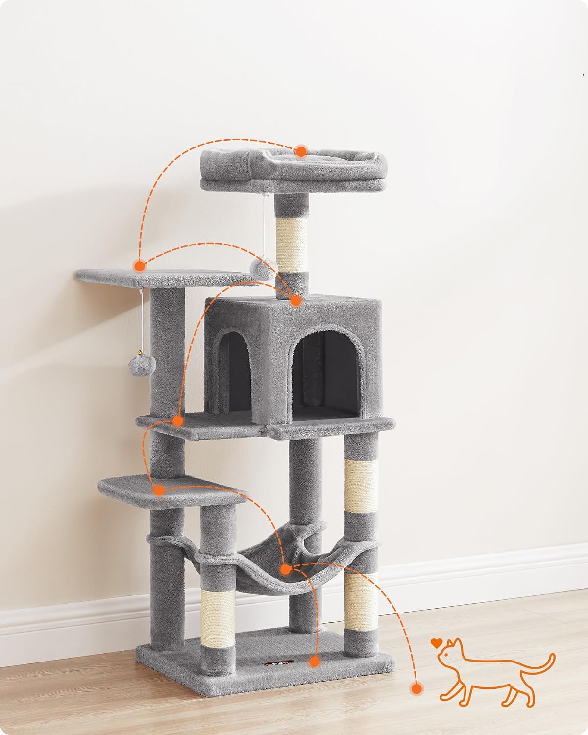 Feandrea Cat Tree, Multi-Level Condo - 44.1 Inches / Light Gray - image 3