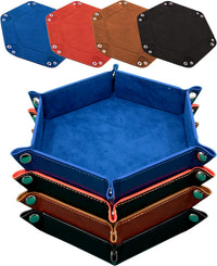 SIQUK 4 Pieces Dice Tray Set Foldable Dice Trays Hexagon Dice Rolling - Royalblue, Orange, Camel and Black