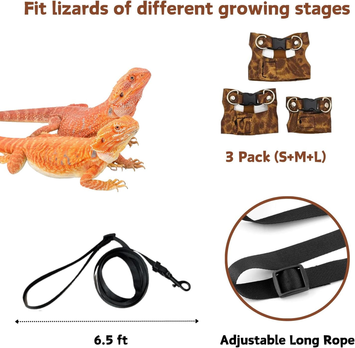 3 Pack Bearded Dragon Harness and Leash Set - Brown Leopard - image 4