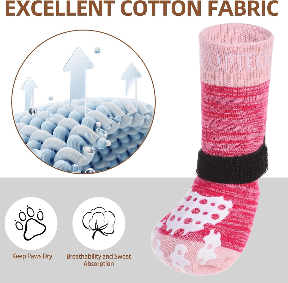 PUPTECK Anti-Slip Dog Socks with Double Sides Grips for Small Medium - Fuschia / X-Small (4 Count) - image 3